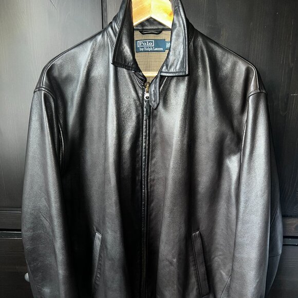 Polo Ralph Lauren Black Leather Jacket Men Medium - Picture 4 of 11